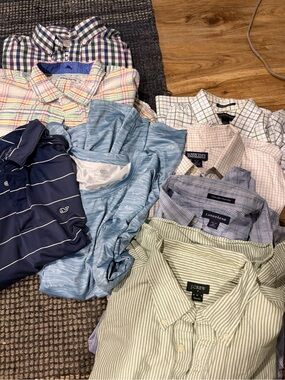 Lands' End JCrew aftco vineyard vines Men's Multi-Blue Plaid Button-Down ShirtXL